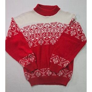Vintage American Pride Snowflake Sweater Red White Acrylic USA Made Large